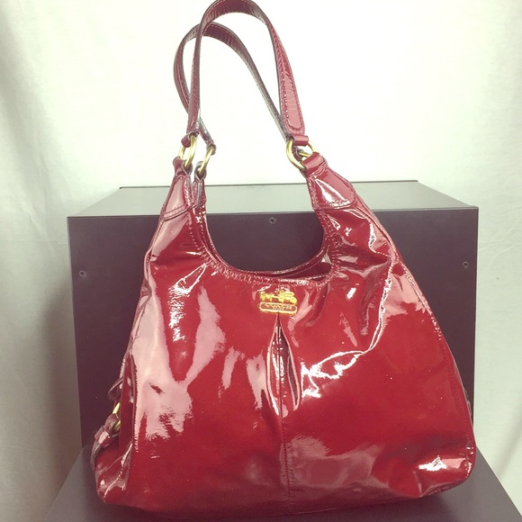 shiny red coach purse